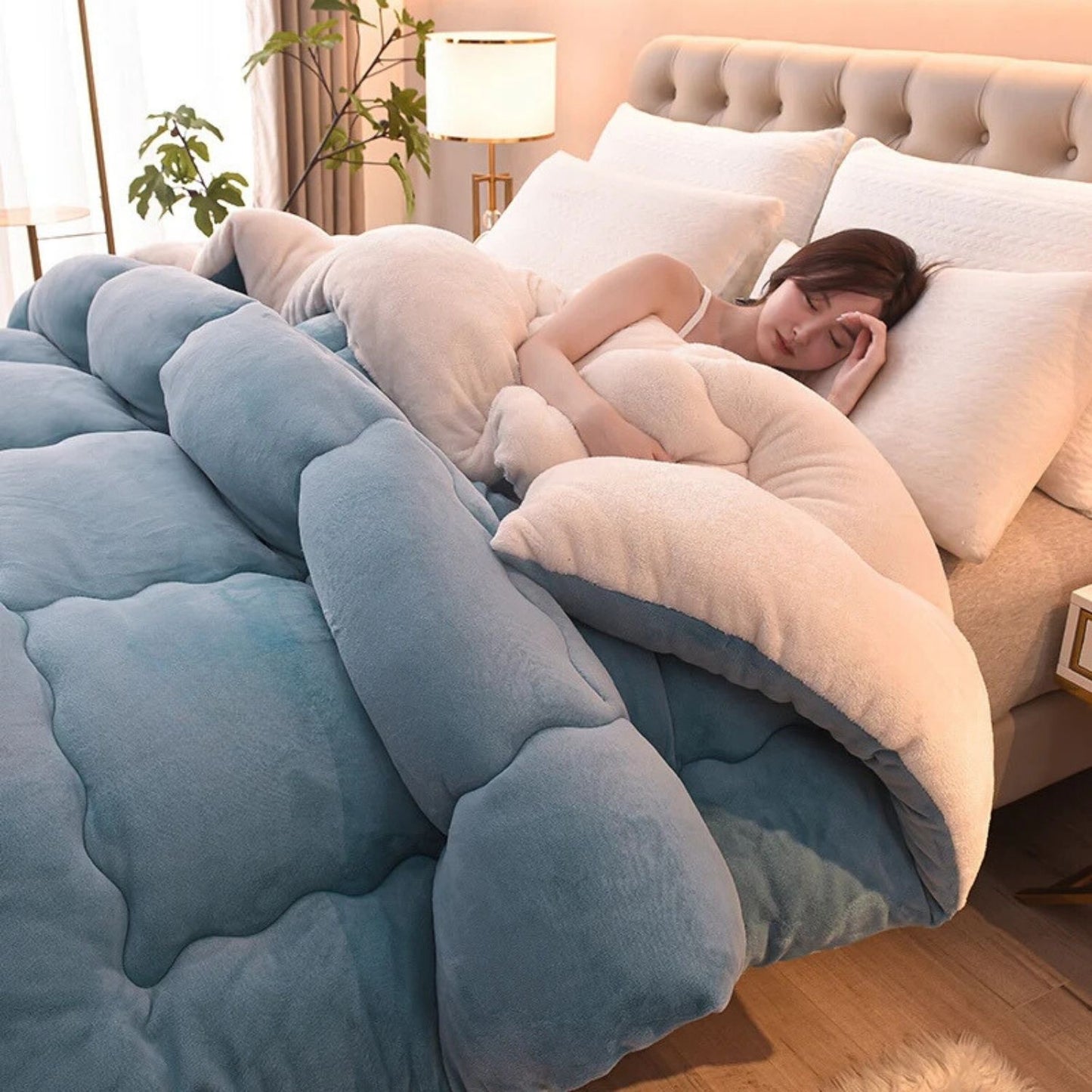 WarmNest blauwe kasjmier deken knusse slaapomgeving trillo.nl